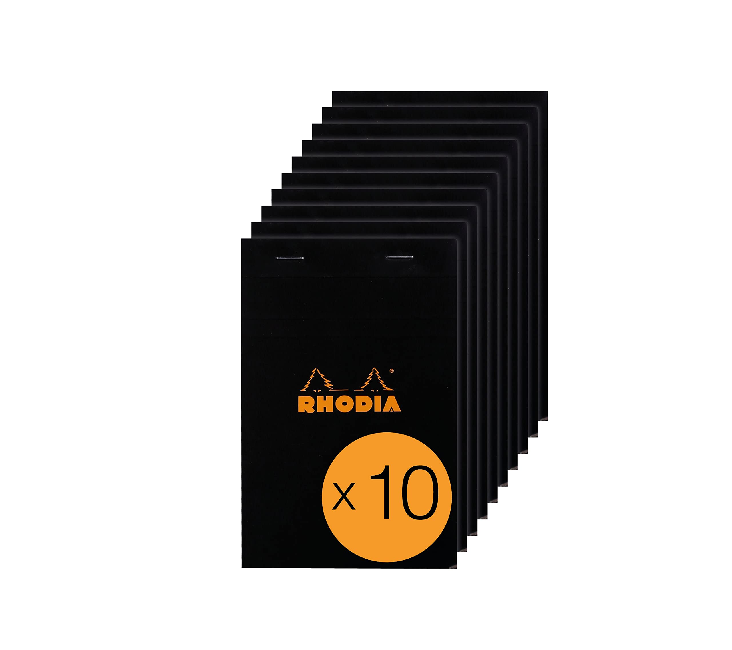 RHODIA 142009C - Stapled Notepad N°14 Black - 11x17 cm - Small Squares - 80 Detachable Sheets - White Clairefontaine Paper 80 g/m² - Coated Card Cover - Pack of 10 pads