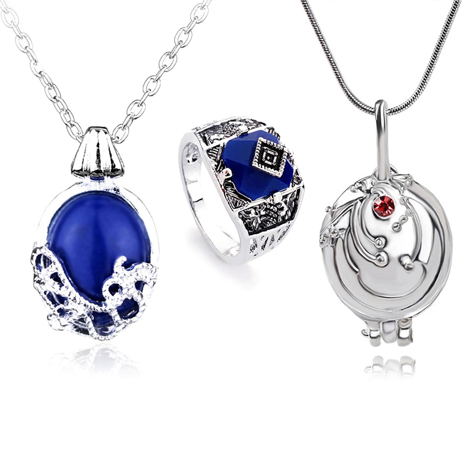 HJYZY 3 pcs Cosplay Vampire Jewelry Daywalking Katherine Sapphire Necklaces Elena Opening Vervain Locket Pendant Necklace Daylight Walking Signet Ring