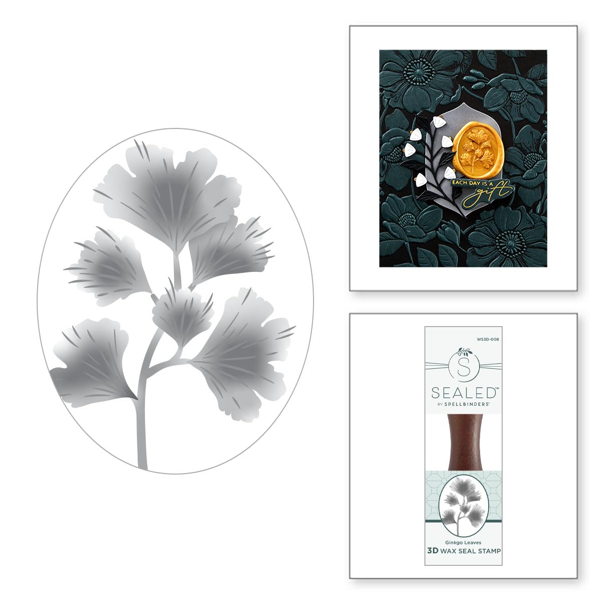 Spellbinders Gingko Leaves 3D Wax Seal Stamp from The Woodland Tales Collection