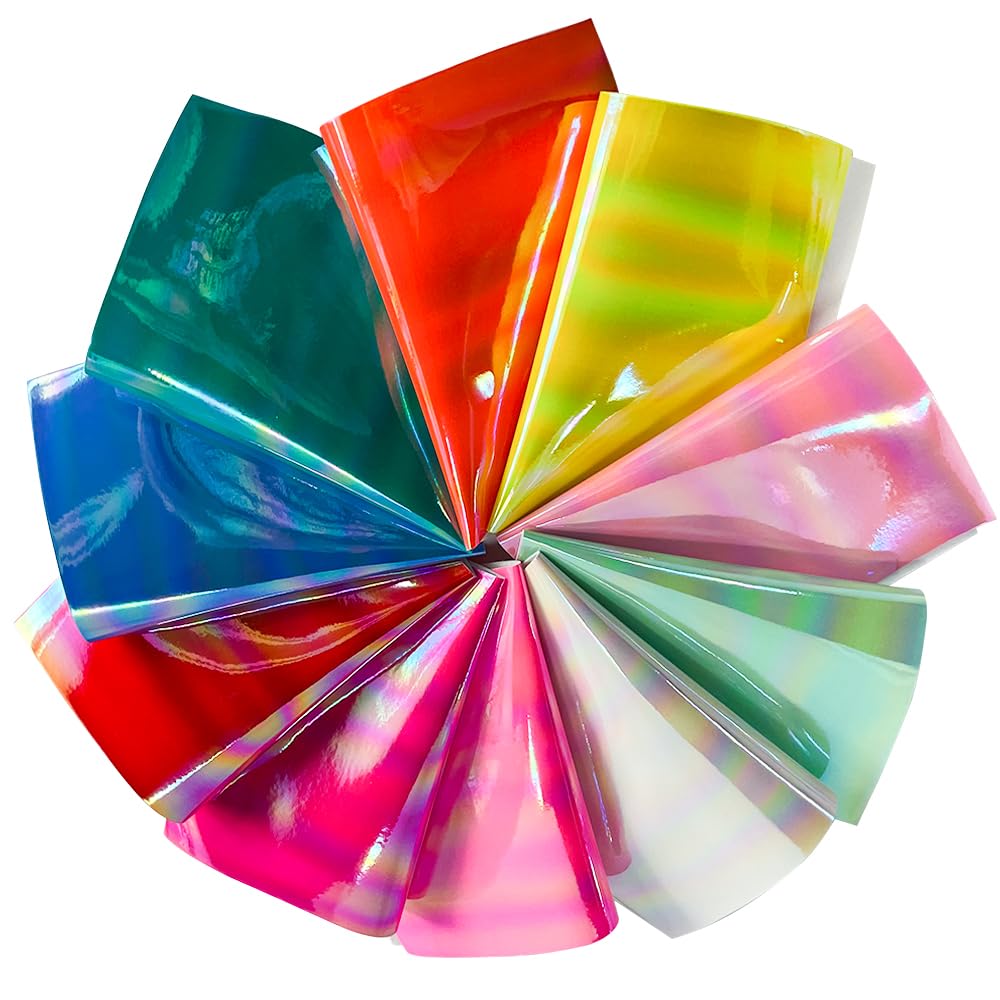 Photo 1 of 10 Pcs Holographic Striped Faux Leather Sheets for Crafts, 8.3" x 11.8"(21x30cm) Colorful Luster Leather Fabric for Jewelry Bows Making DIY Projects