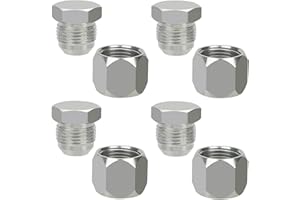 JROUTH JIC 10 Hydraulic Cap and Plug Hose Tube and Pipe Fitting Kit, 37 Degree Pipe Fitting Kit Cap and Plug Kit(4 Sets）