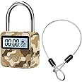Metal Timer Padlock - Adds 11.8 Inch Flexible Steel Combination Cable Time Lock with LCD Display 99 Hours Max Micro USB Rechargeable Camo