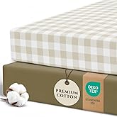 Pobibaby – 2 Pack Crib Sheets for Boys, Premium Fitted Baby Boy Crib Sheets for Standard Crib Mattress – Ultra-Soft Jersey Knit, Safe and Snug, Stylish Design (Gingham Khaki)