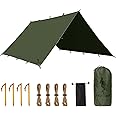FREE SOLDIER Camping Tarp Waterproof Portable Tarp Multifunctional Outdoor Camping Traveling Awning Backpacking Tarp Shelter Rain Tarp (Dark Green 10×10.5ft)
