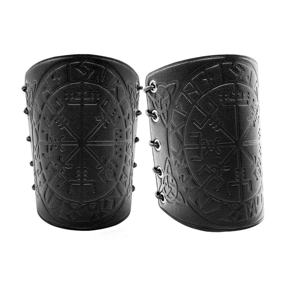 DONGKER 1pair Embossed Arm Guards,Leather Bracers Arm Guard Adjustable Norse Viking Arm Armor for Men Women