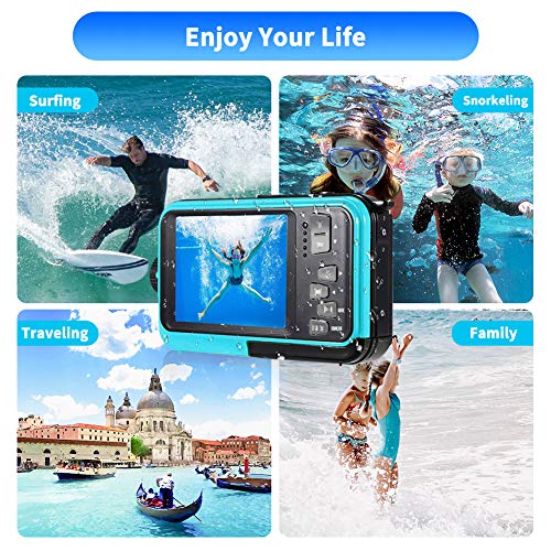 Waterproof Camera Full HD 2.7K 48 MP Underwater Camera Video Recorder Selfie Dual Screens 16X Digital Zoom Flashlight Waterproof Digital Camera for Snorkeling