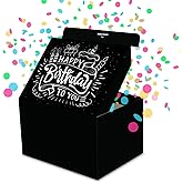 FETTIPOP Gift Box Surprise Exploding Confetti Kit (Black Premium) Happy Birthday, Prank Pop Up 7.2x5.5x4.3 in.