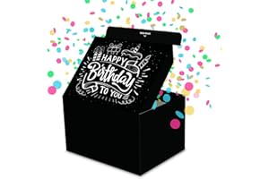 FETTIPOP Gift Box Surprise Exploding Confetti Kit (Black Premium) Happy Birthday, Prank Pop Up 7.2x5.5x4.3 in.