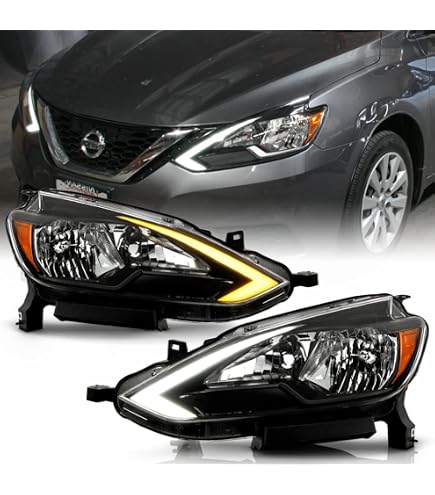 Driver Side Halogen Headlight Assembly For 2016-2019 Nissan Sentra – Direct Replacement (Black Housing)