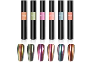 RoseFlower 6 colors Air Cushion Nail Powder Pen, Chrome Nail Powder Pen, Metallic Chrome Air Pen Holographic Powder, Manicure cushion magic Pen, Laser Phantom Series Magic Mirror Powder#A