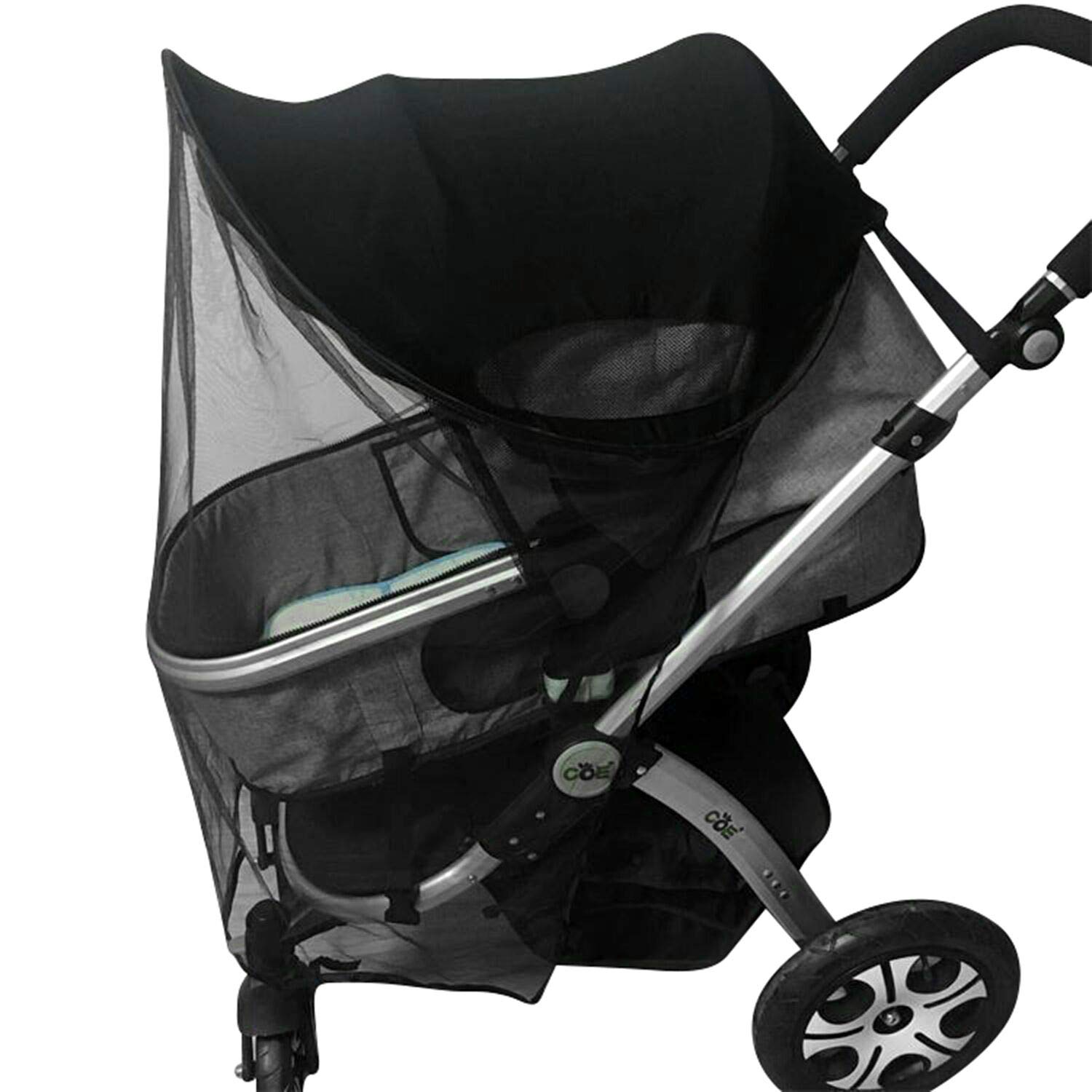 Pram Sun Shade Cover Baby Buggy Sun Shade with Mosquito Net Pram Sun Canopy Stroller Awning Pushchair Parasol UV Protection Cover for Carrycots Carriages with Arched Hard Support