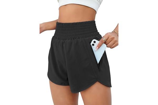 BMJL Women's Athletic Shorts High Waisted Running Shorts Pocket Sporty Short Gym Elastic Workout Shorts