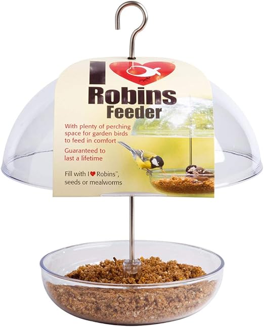 Garden Bird Feeder With Rain Dome I Love Robins Feeder With 25cm