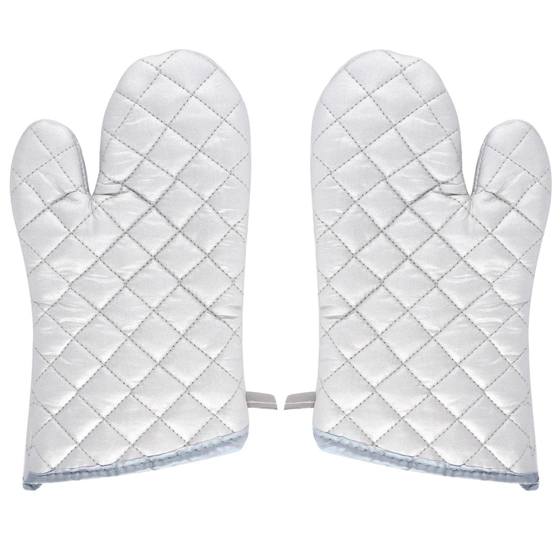 Sourcingmap Kitchen Bakery Heat Resistance Baking Insulated Oven Mitt Gloves Pair Silver White
