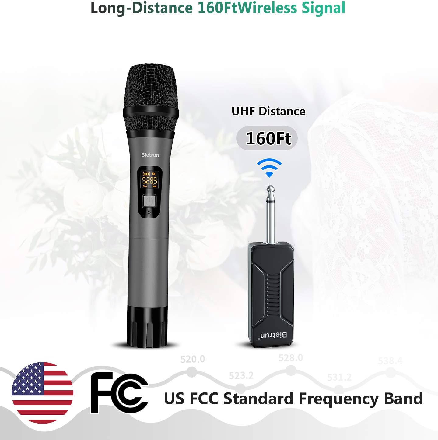 Wireless Microphone, UHF Metal Dynamic Handheld Karaoke Mic, Rechargeable Receiver (Work 6hs), 160ft Range, for Karaoke Machine, Singing, Stage, Speaker, Amplifier, Mixer, iPhone, Camera, Laptop: Electronics