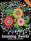 Coloring Book for Adults Amazing Swirls Black Background by Elena Bogdanovych, Happy Coloring