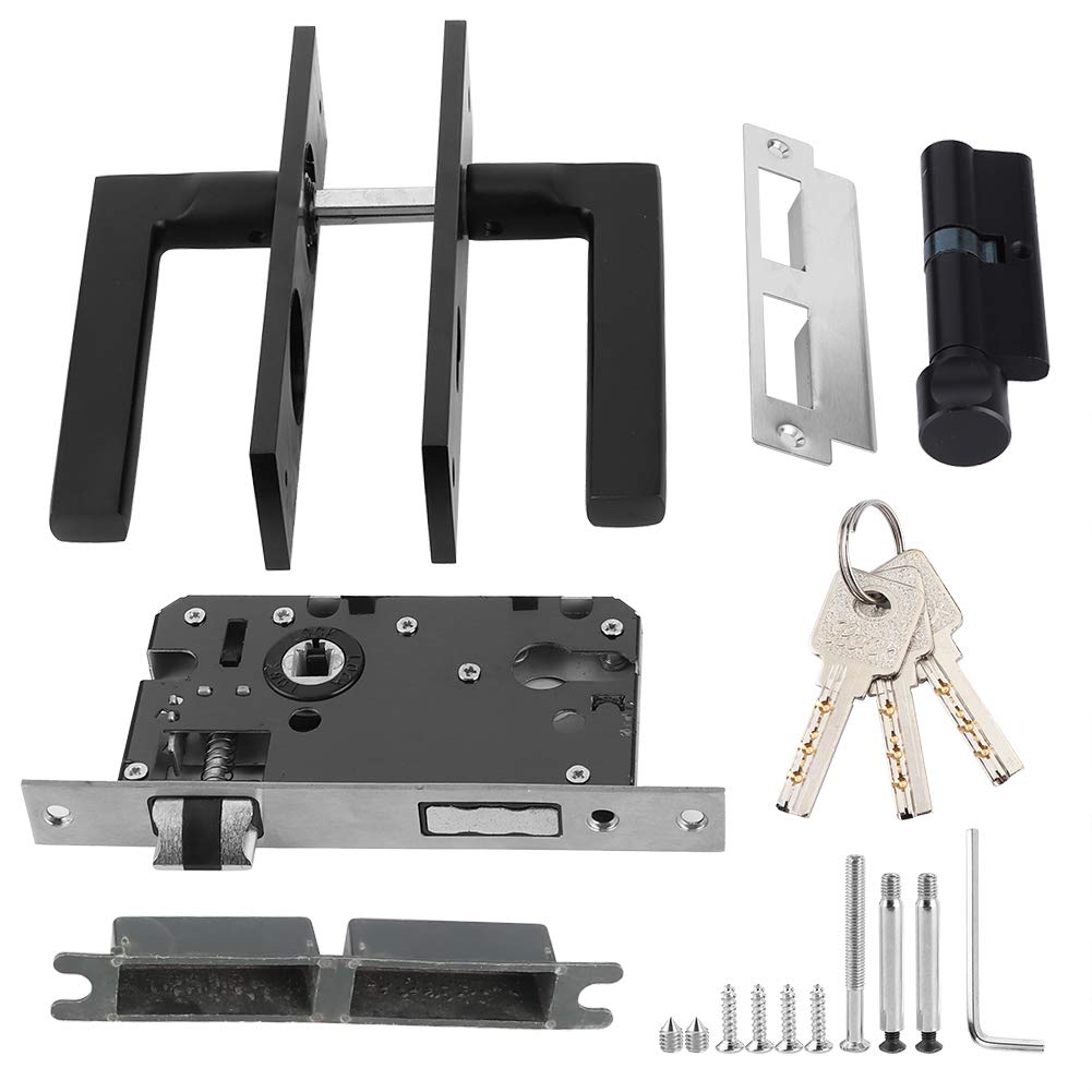 Space Aluminum Bedroom Door Lock Home Security Bedroom Handle Lock with Keys Screw Black