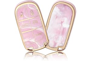 OFFCURVE for Dodge Jeep Key Fob Cover, Car Key Cover Case for Dodge Charger Challenger Dart Journey Durango Grand Caravan RAM Chrysler 200 300 Smart Key Car Accessories Protector, Pink/Pattern Random