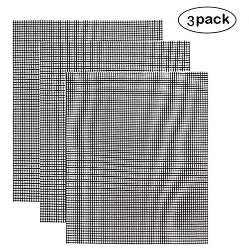 BBQ Grill Mesh Mat - Non-Stick Cooking Mats for Grilled Vegetables/Fish/Fajitas/Shrimp, Grilling Sheet Liner, Reusable Grill Accessories - Use on Gas, Charcoal, Electric Barbecue (15.7" x 13", 3 Pack)