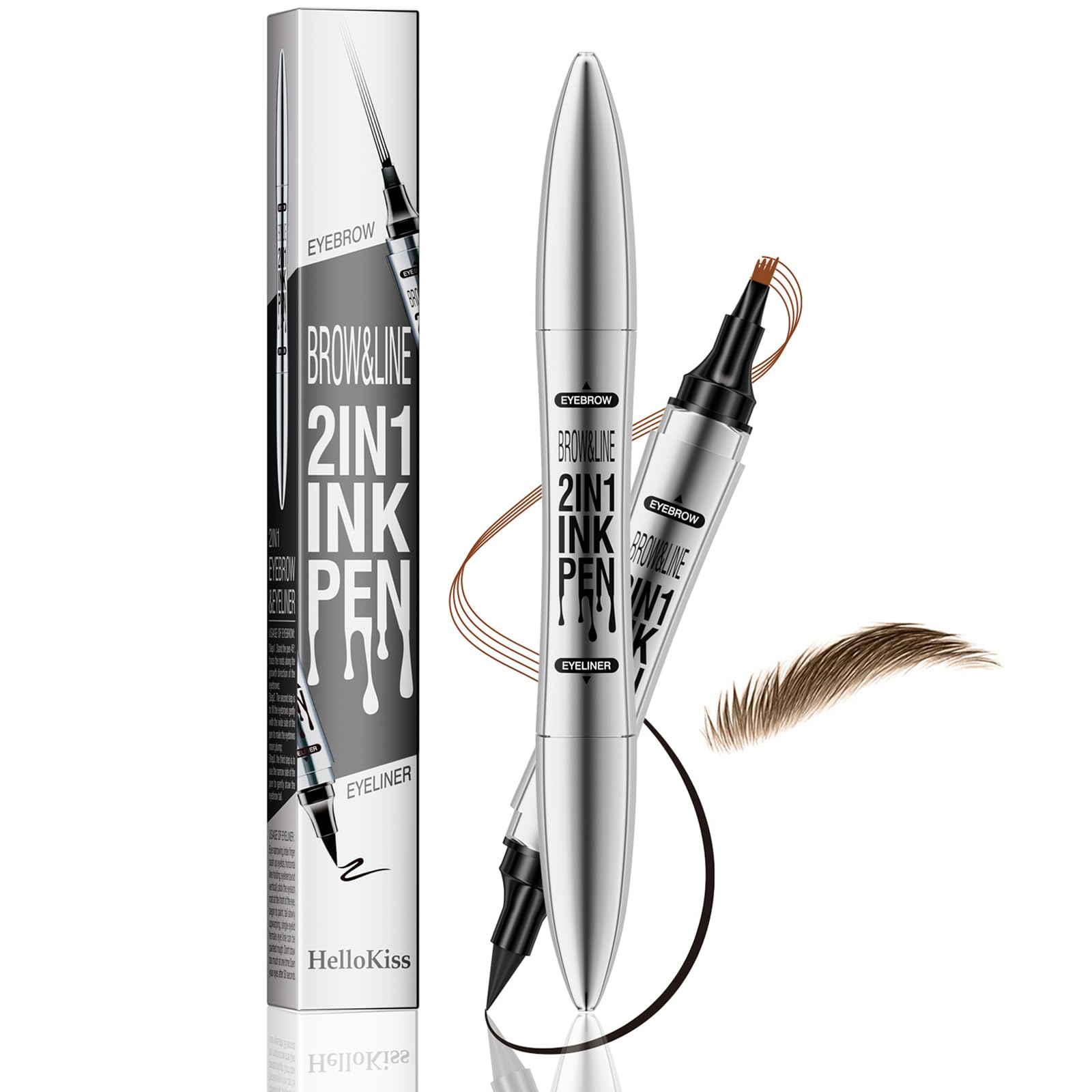 Eyebrow Pencil And Eyeliner Pencil, Magic Microblading Eyebrow Pen With Black Liquid Eyeliner Pen, Waterproof Smudgeproof 24h Long Lasting Brow Pen For Natural Look Eye Brow Eye Makup (Light Brown)