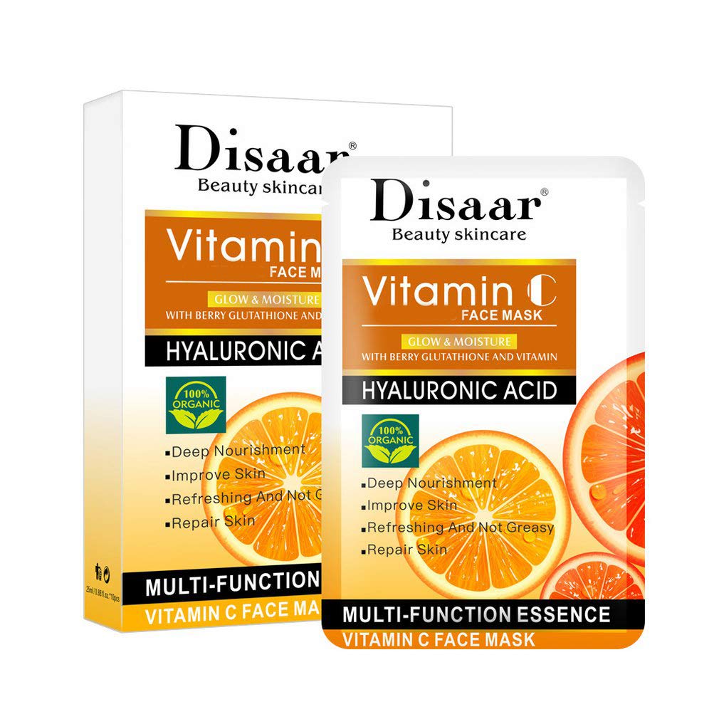 DISAAR BEAUTY Face Mask Hyaluronic Acid Anti-Aging Repair Nourishment Rejuvenating Cleansing Essence Moisturizing Vitamin C 10PCS