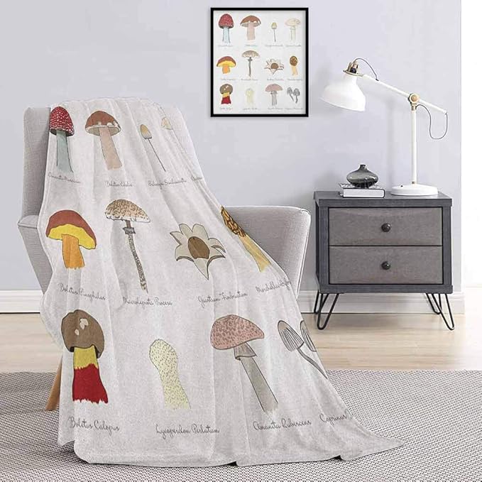 Toopeek Mushroom Bedding Flannel Blanket Colorful Fungi Pattern BER