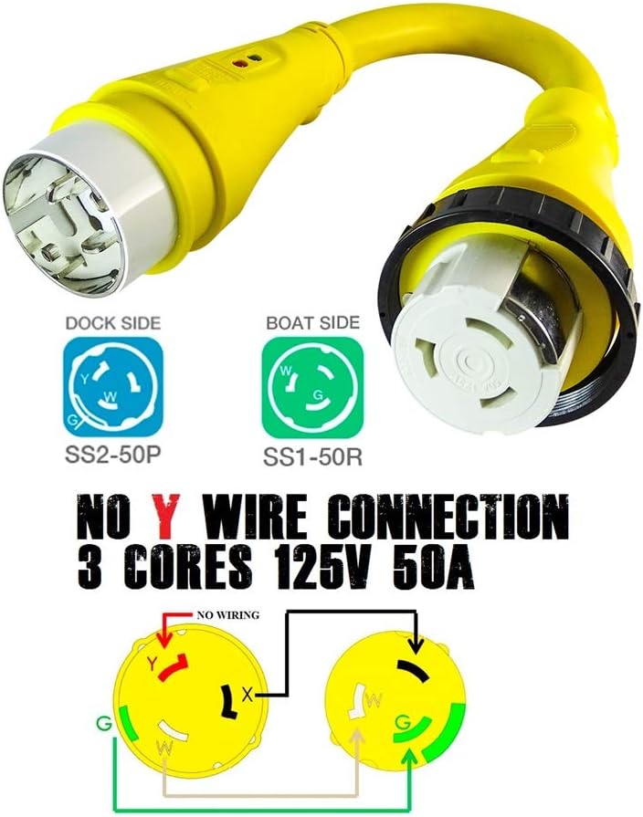 Marvine Cable Shore Power Adapter Marine 50A SS2-50P to Marine 30A L5-30R Dogbone 1.5Ft (50A SS2-50P to 30A L5-30R) : Sports & Outdoors
