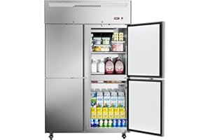 ECEVT 48" W 4 Door Commercial Refrigerator Upright 33°F~41°F Stainless Steel Reach-in Fan Cooling 36 Cu.ft Refrigerator for Restaurant, Bar, Shop