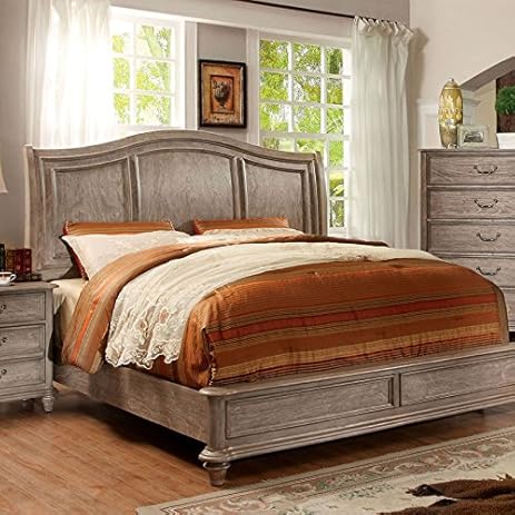 Belgrade Ii Transitional Rustic Weathered Oak Queen Size Bed