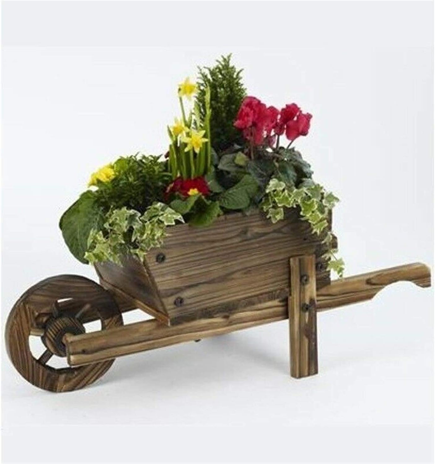 Amazon Co Jp 植木鉢 鉢 素朴な木製の手押し車の花のプランター屋外の庭のカートの装飾植物鍋 Zsmmfdb ホーム キッチン