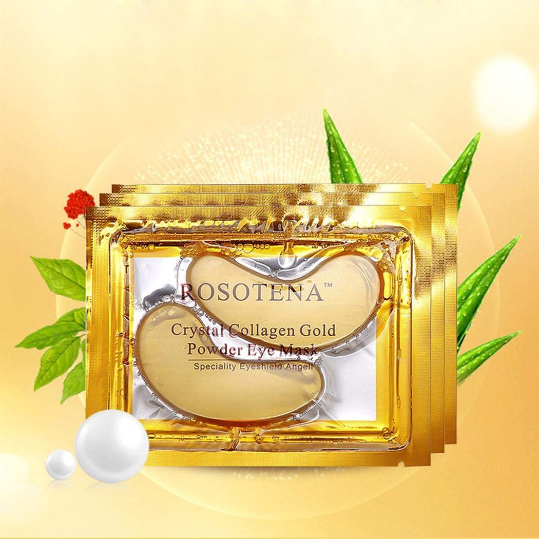 Minlop Gold-Pulver-Gel-Kollagen-Augenmaske, Kollagen Augenpads - Die Feuchtigkeit spendende Anti Falten Augenmaske gegen Augenringe & Fältchen Anti Aging (10 Paar)