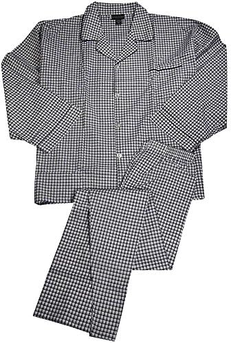 Botony 500 - Mens Big and Tall Long Sleeve Broadcloth Plaid Pajama, Navy, Light Blue 37479-XXXXXX