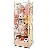 BENCHRY Stuffed Animal Storage with Tiny Toys Tray, Wood Stuffed Animal Zoo Storage with Brake Wheels, Space-Saving Plushie Playhouse for Nursery, Playroom, Kids Bedroom- Easy Assembly