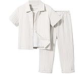 RoseSeek Boy's 2 Piece Outfits Textured Button Down Short Sleeve Collar Shirts Tops and Elastic Waisted Pants