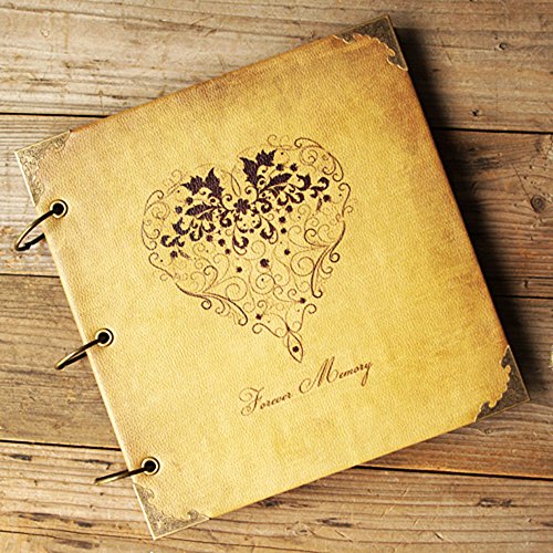 ToiM New DIY Album Wedding Scrapbook Vintage Photo Album Leatherette Cover DIY Retro and Elegant Handmade Album Self-paste Album (“Forever Memory”)