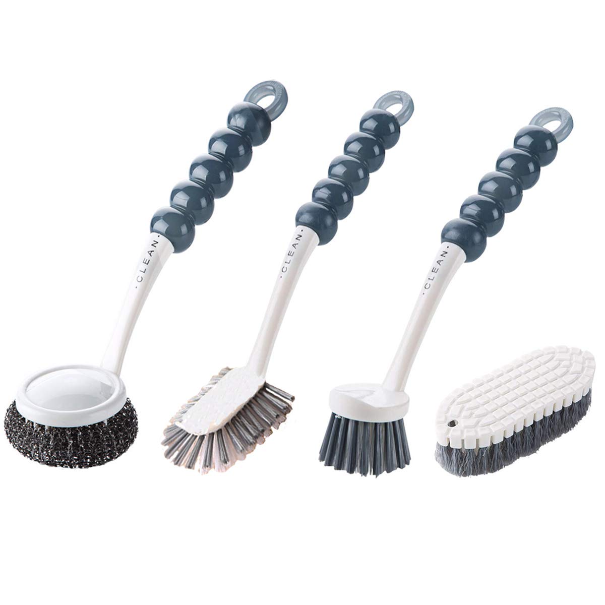 OITUGG Washing Up Brush set of 4 Pcs, Includes 2 Pcs Dish Brush, 1 Pcs Steel Wool Brush, 1 Pcs Bendable Hand Scrubbing Brush, Kitchen Brushes for Cleaning Dish and Sink, 25 cm Handle, Easily Graspable
