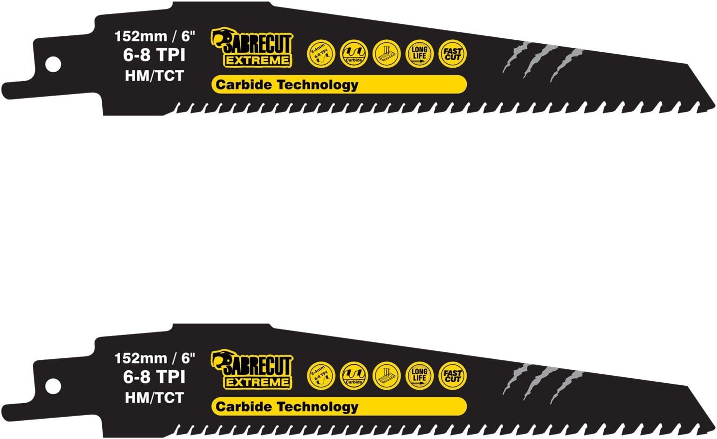 2 x SabreCut SCRS956XHM_2 Tungsten Carbide 152mm Variable 6-8 TPI S956XHM Very Fast Wood and Plastic Cutting Reciprocating Sabre Saw Blades