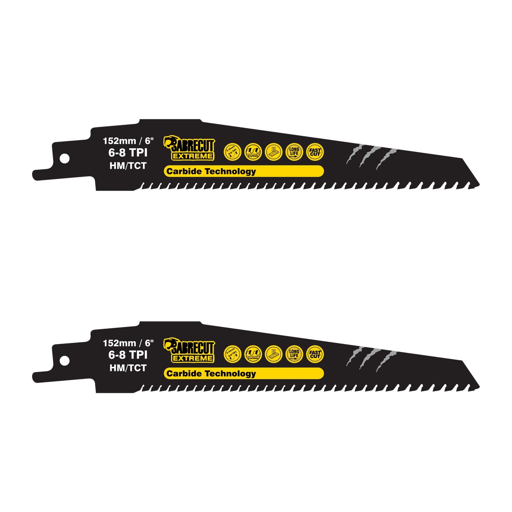 2 x SabreCut SCRS956XHM_2 Tungsten Carbide 152mm Variable 6-8 TPI S956XHM Very Fast Wood and Plastic Cutting Reciprocating Sabre Saw Blades