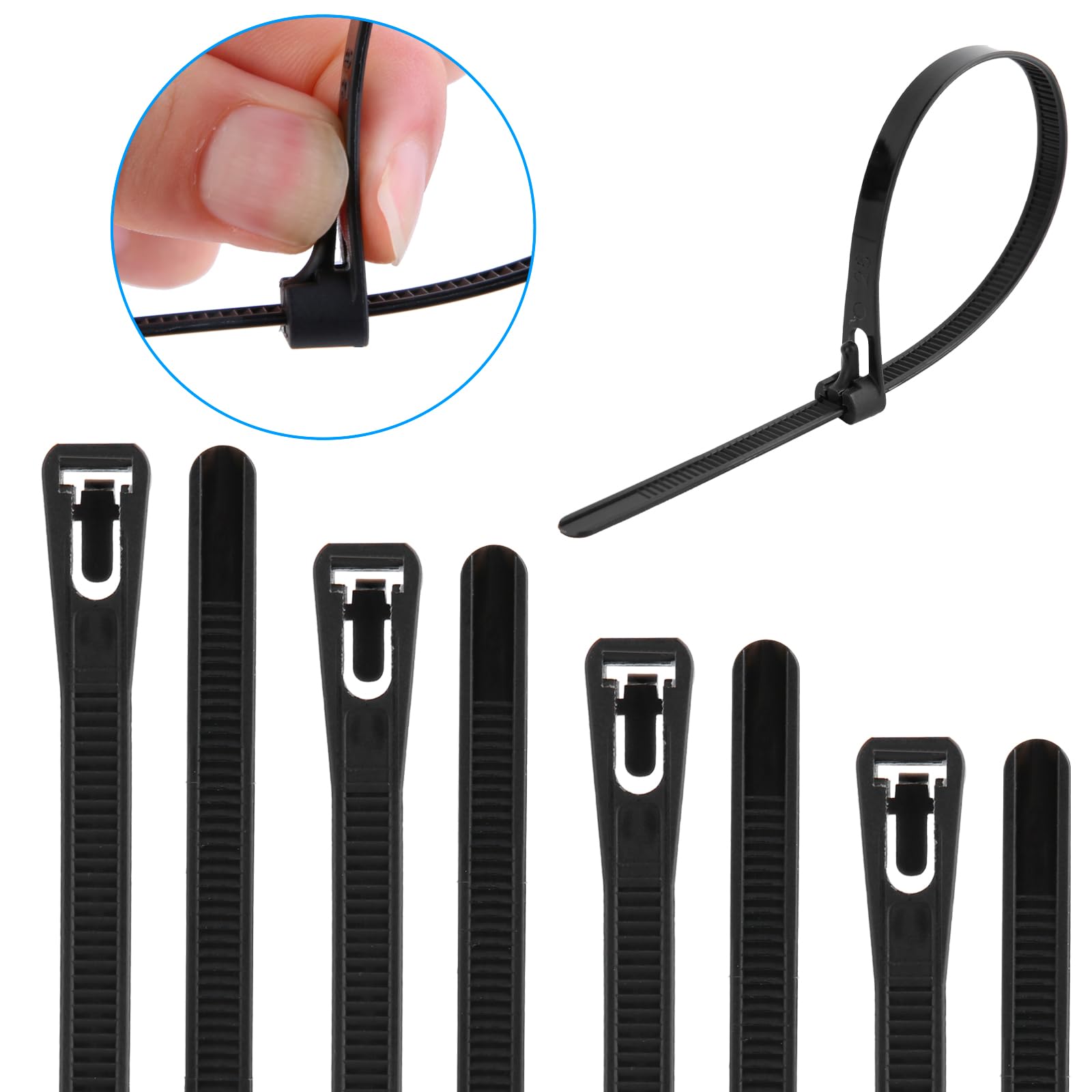 120 lbs Reusable Cable Ties 100 Pack, 200 mm x 7.6 mm Releasable Zip Ties, 8 inch Premium Nylon Plastic Tie Wraps, Heavy Duty Self Locking Cable UV Resistant for Tidy Wires, Workshop, Garden, Black