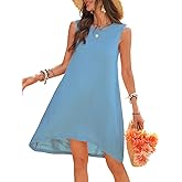vinglam Women's Linen Dress Crew Neck Sleeveless High Low Hem Dresses with Pocket 100%