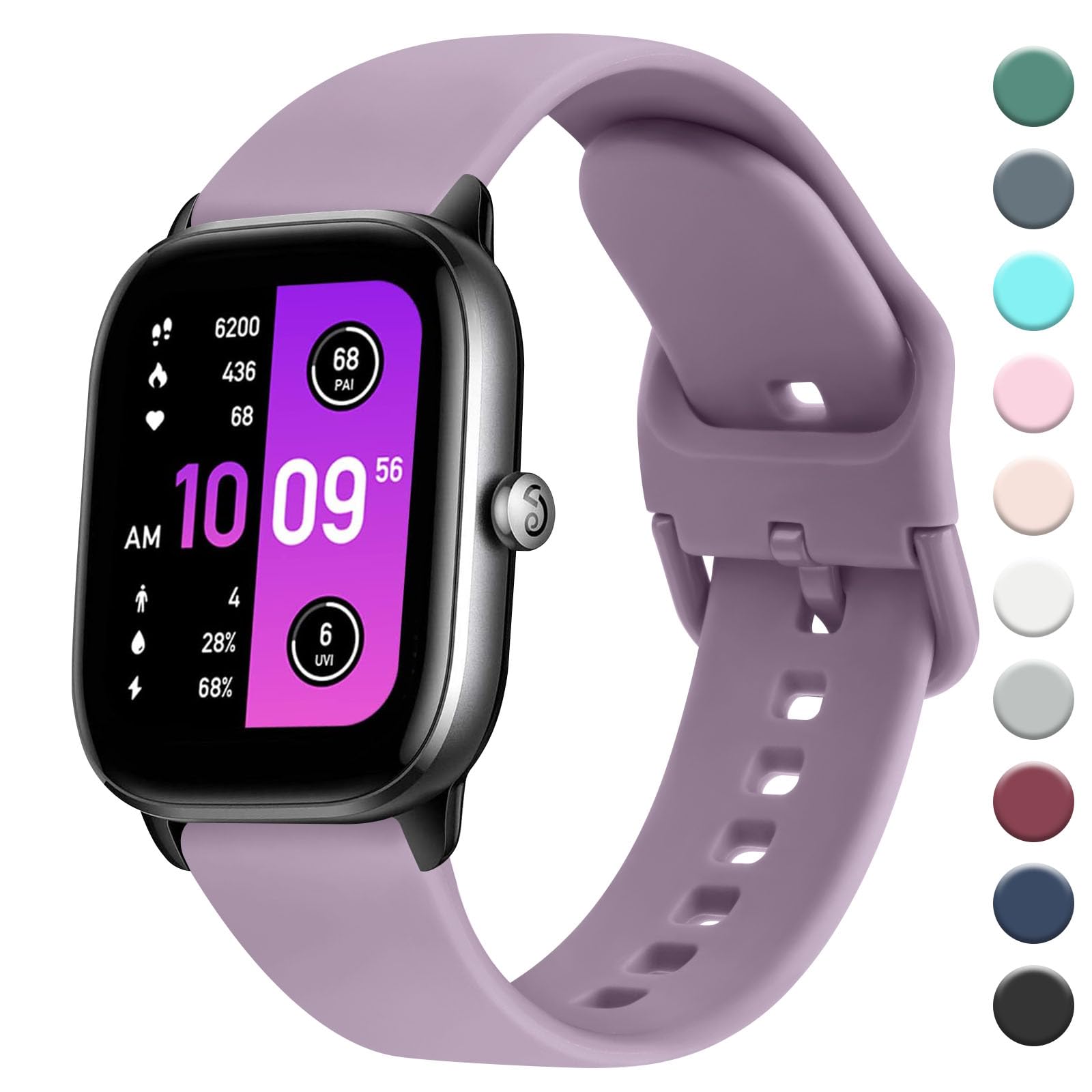 AK Straps Compatible with Amazfit GTS 2 Mini/GTS 4 / GTS 4 Mini/GTS 3 / GTS 2 / GTS 2e, 20mm Soft Silicone Sport Replacement for Amazfit Bip 3 Pro/Bip 3/Bip U Pro/Bip Lite/Bip S/Bip U(Nude Violet) — image 1