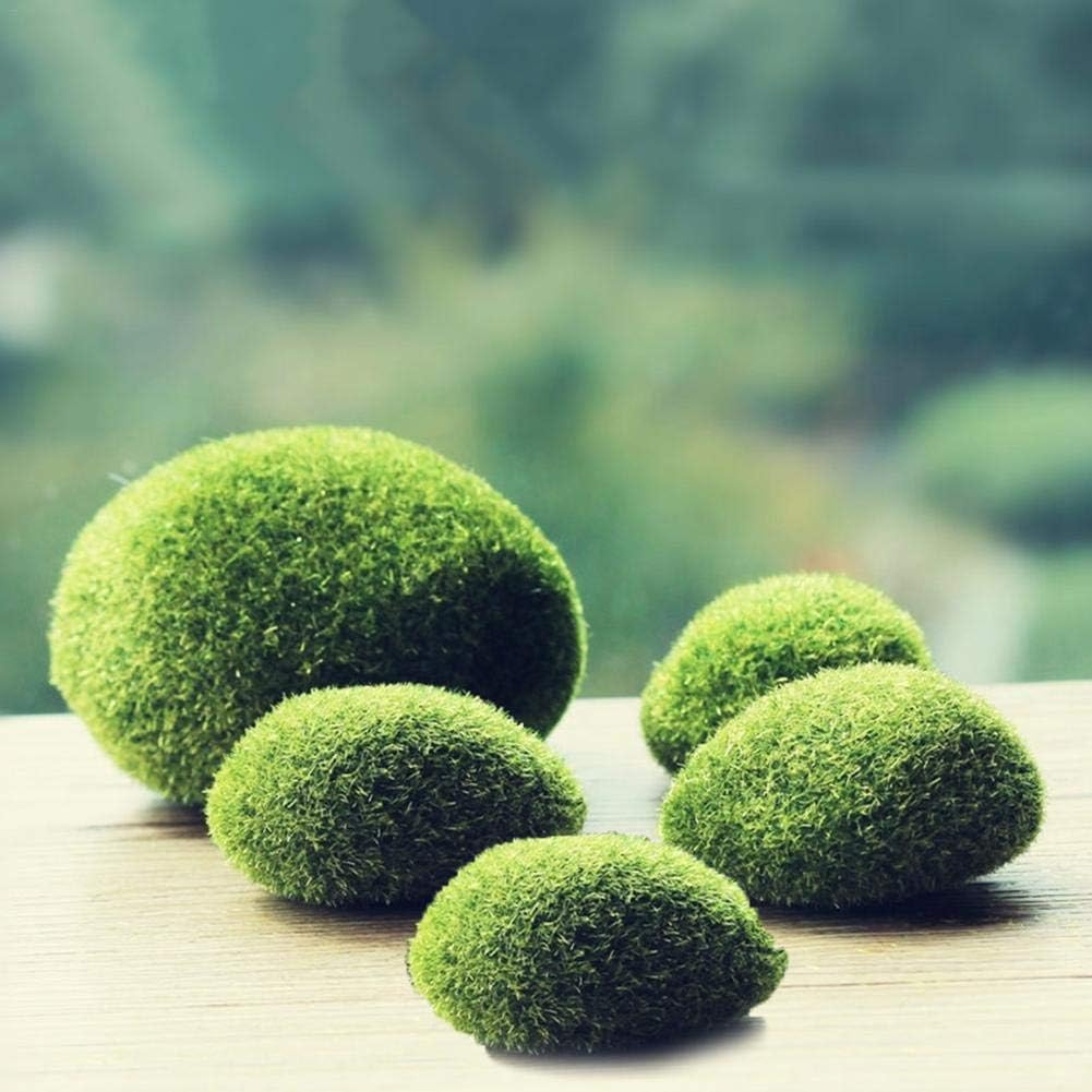 Luckyx Faux Moss Artificial Rocks 6PCS Decorative Faux Green Moss Covered Stones For Flower Arrangements, Fairy Gardens And Crafting Artificial Moss Rocks Decorative Faux Green Moss Covered Stones
