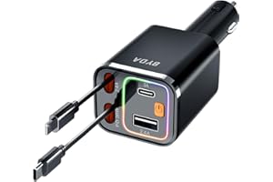 BYDA 4 in 1 Retractable Car Charger,69W Car Charger USB C,Cigarette Lighter Adapter,Fast Charging for iPhone 16/15/14/13/12/11 Android,iPad,Pixel (USB-C&Light-ning)