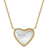 VACRONA Gold Heart Necklace for Women 14K Gold Plated Heart Pendant Necklace with Natural Stone Heart Charm Jewelry Valentine's Day Birthday Gifts for Her
