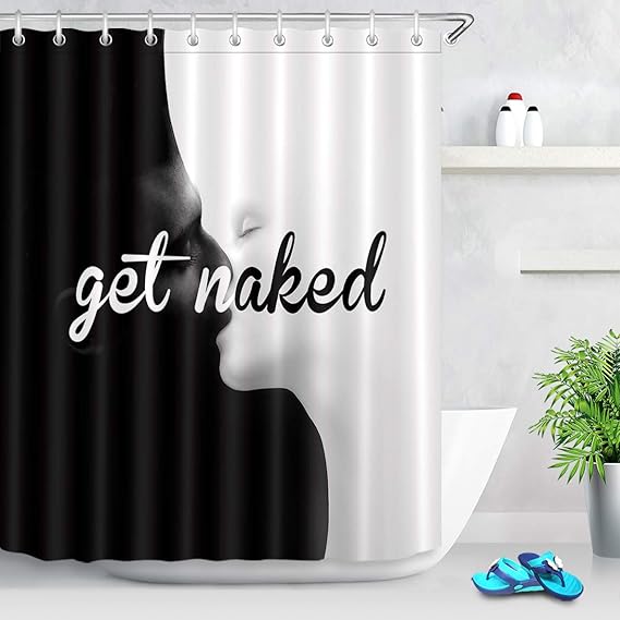 LB Black and White Get Naked Shower Curtain Lover Adult