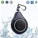 Kingkok IPX 6 Waterproof Buetooth Speakers / Bluetooth Suction Cup Speaker, Rechargeable Portable Bluetooth Shower Speaker with Hook for Phone Call and Outdoor Sports [Black]
