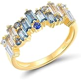 Santuzza 925 Sterling Silver Ombre Blue Rectangular Ring Blue Spinel Geometric Ring for Women