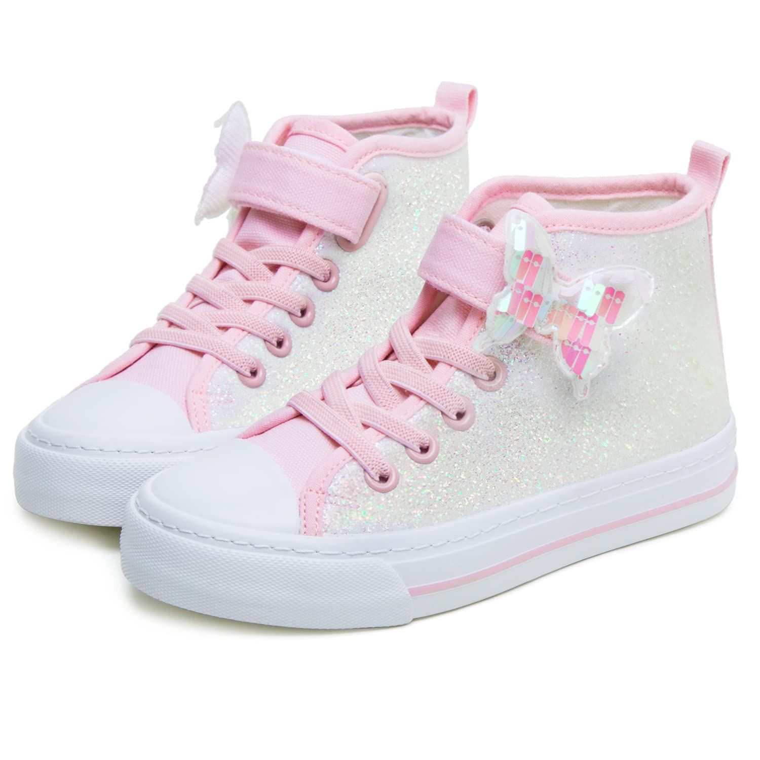 Toandon Toddler Girls Kids Sneakers Glitter Canvas Shoes Sparkle High Top Child Adjustable Hook Loop Straps Velcro Non Slip Lightweight Walking Outdoor Sequins Pink White Size 9 Image Toandon Toddler Girls Kids Sneakers Glitter Canvas Shoes Sparkle High Top Child Adjustable Hook Loop Straps Velcro Non Slip Lightweight Walking Outdoor Sequins Pink White Size 9 Image