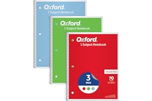 Oxford 1-Subject Notebooks, Notebooks for School, 8 x 10.5 Inches, College Rule, 70 Sheets, Assorted Primary Colors, 3 Pack, Colors May Vary (1006792)