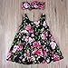 GRNSHTS Baby Girls Flower Print Buttons Ruffles Dress with Headband (Black, 18-24 Months)